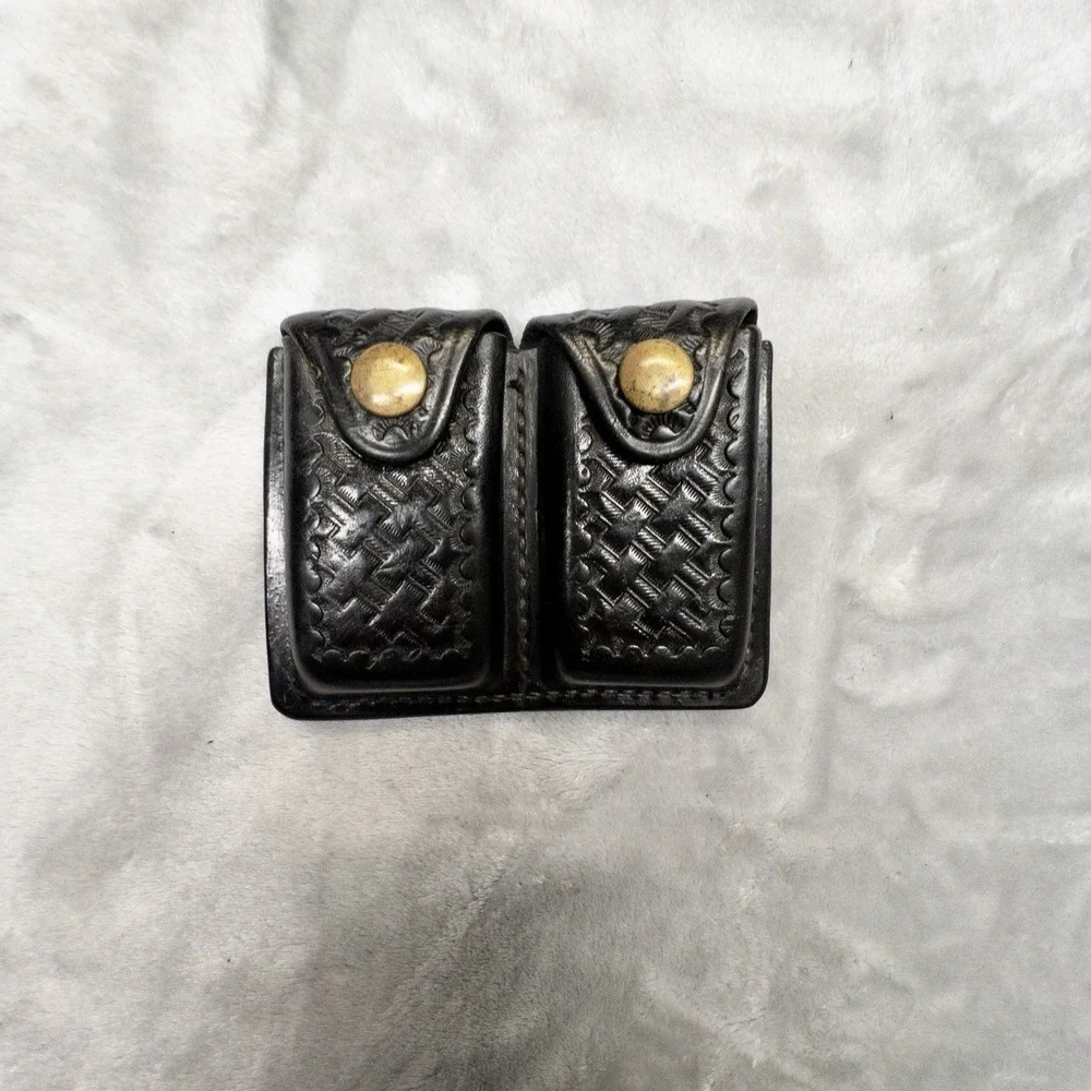 Don Hume D403 Double Magazine Duty Belt Holster Black Leather Basketweave